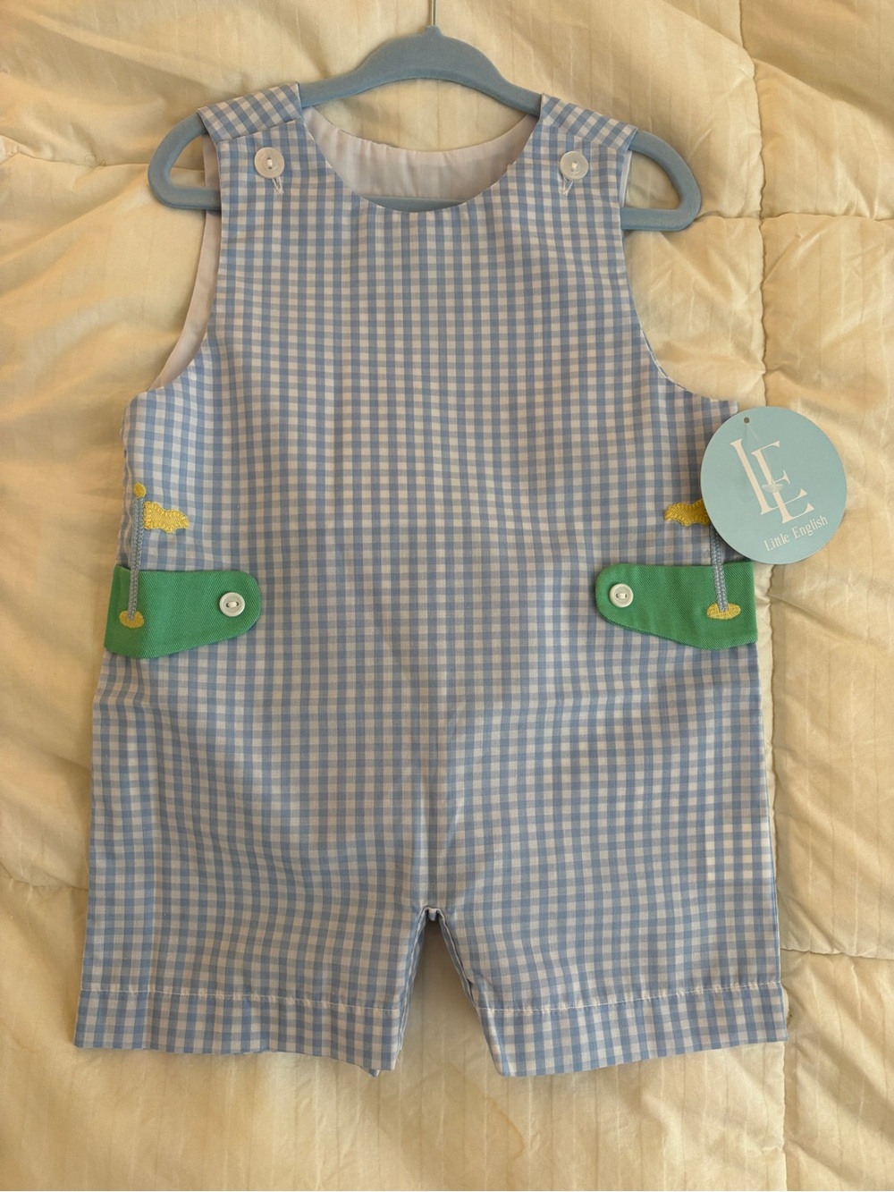 Little English Blue and White Gingham John John Golf 12M